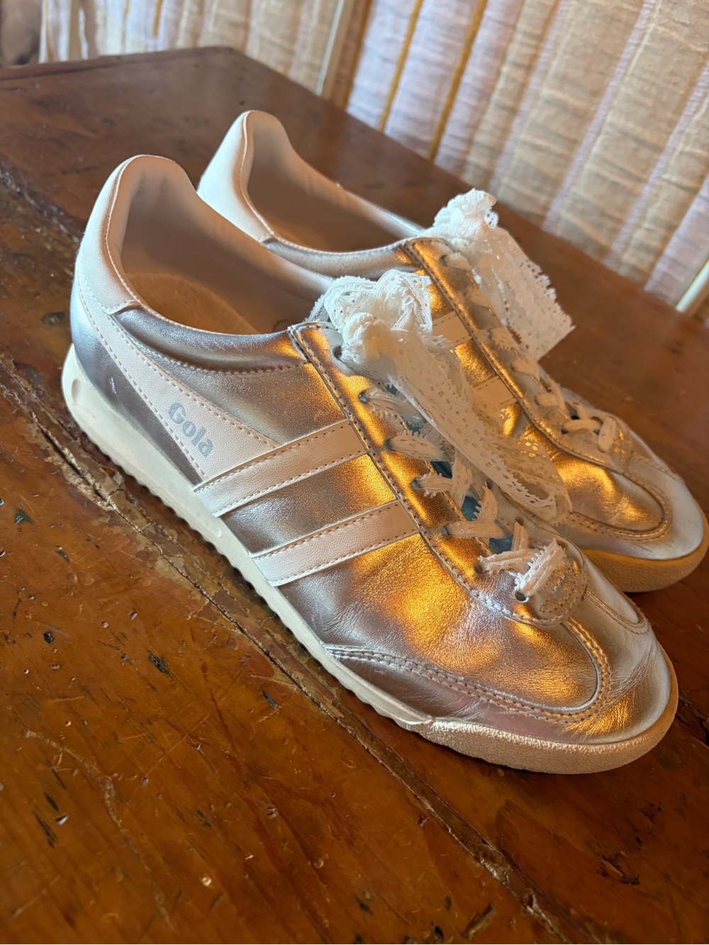 Gola Metallic Silver Lace-Up Sneakers